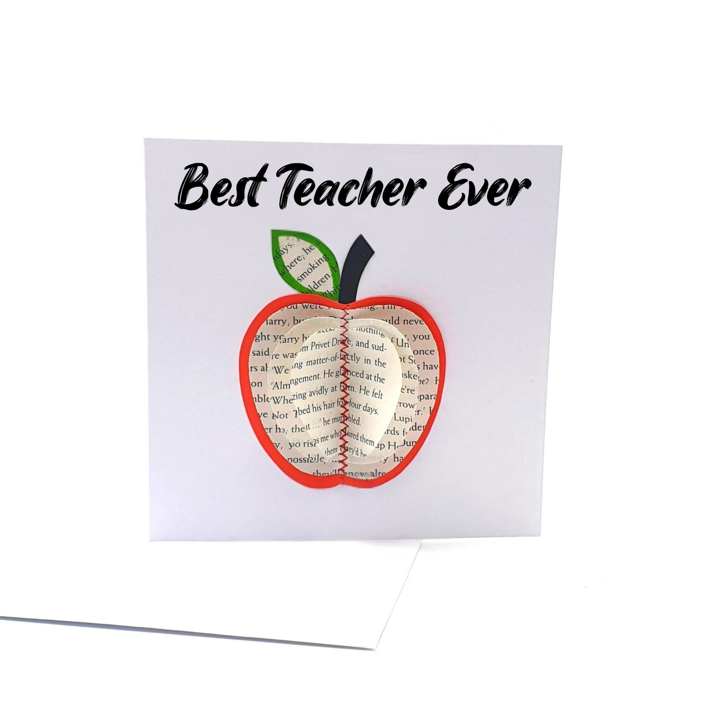 Personalised Thank You Card with 3D Book Apple – Handmade Red or Green Apple Design