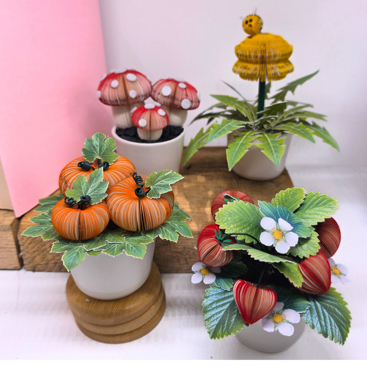 Toadstool Trio Pot | Upcycled Book Art Fairy Garden Keepsake