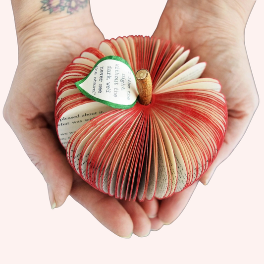 Handmade teacher apple gift cut from real book pages