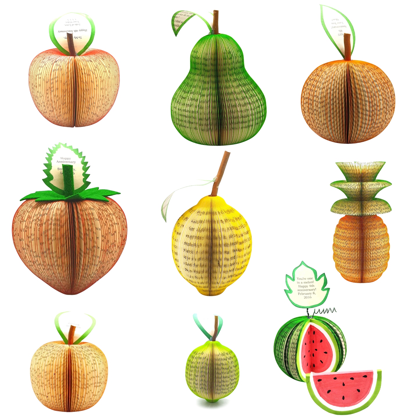 Available fruit options including apple, pear, lemon and pineapple for personalised song lyric gifts.