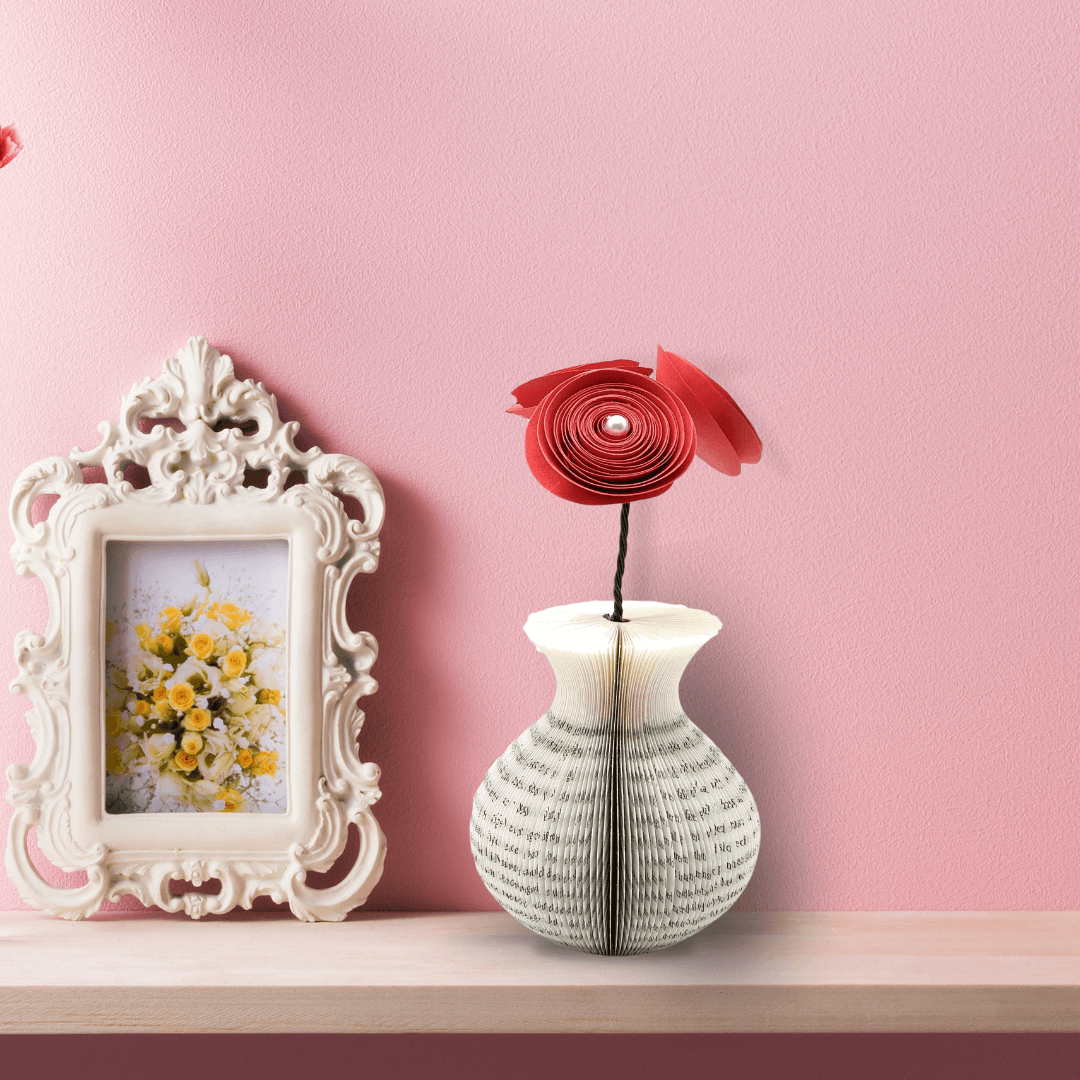 Vase and Red Roses Book Gift - Paper Apple Co