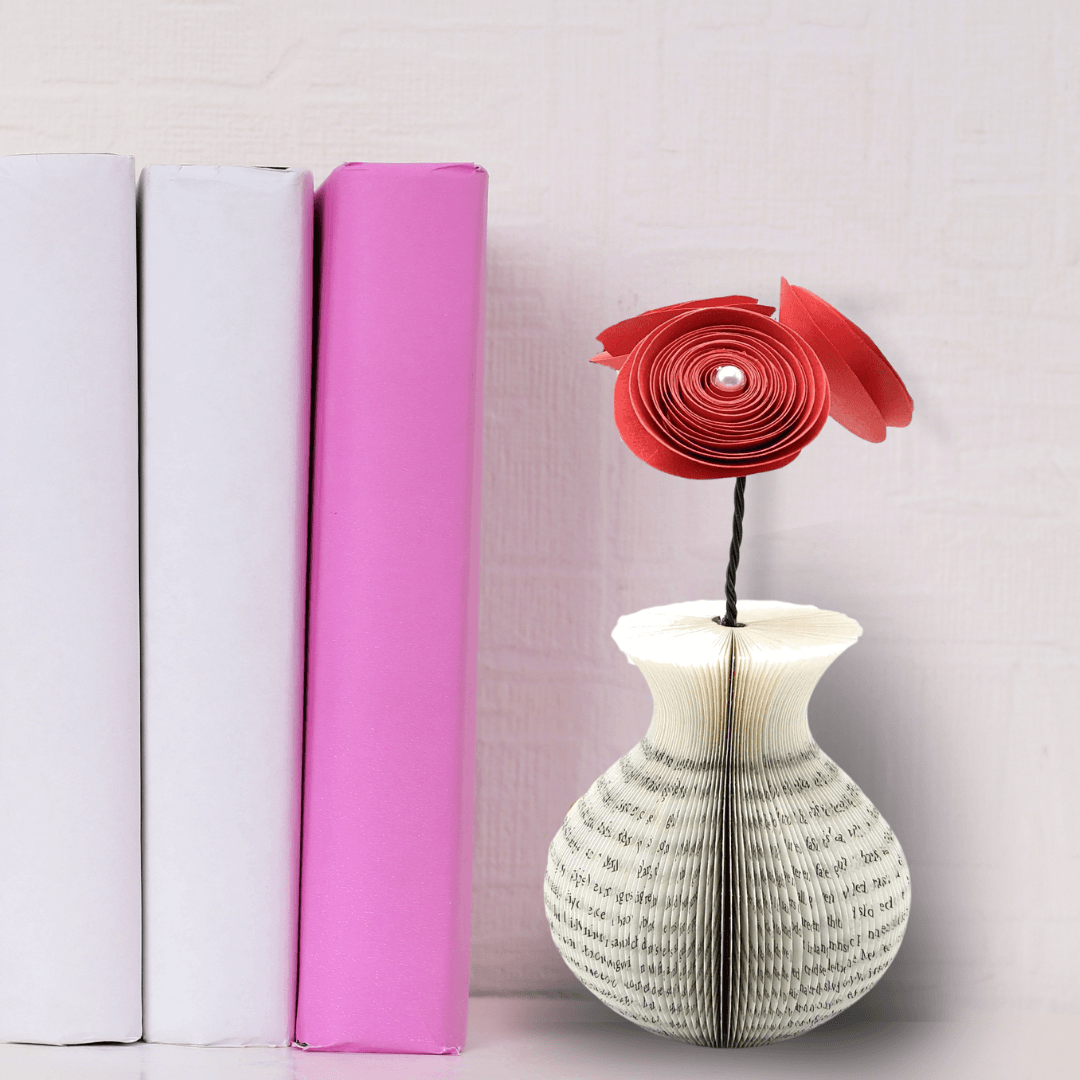 Vase and Red Roses Book Gift - Paper Apple Co