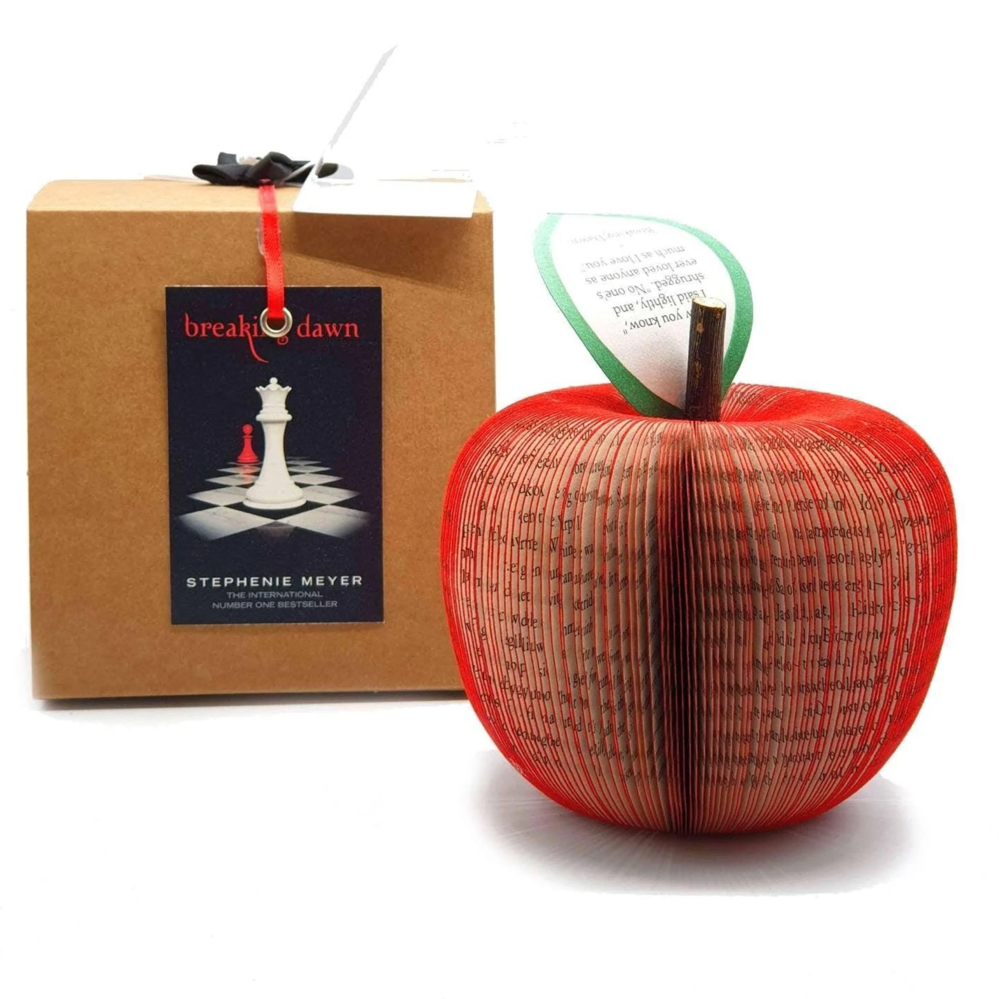Handmade Twilight book apple with personalised leaf made in the UK unique anniversary gift