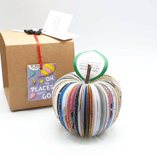 Dr Seuss Cat in the Hat book apple sculpture, unique personalised gift for teachers