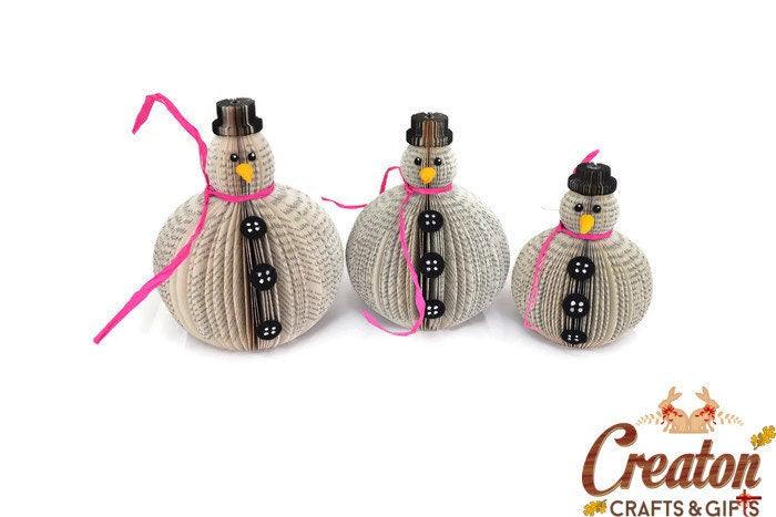 Set of 3 Snowmen Ornaments - Paper Apple Co