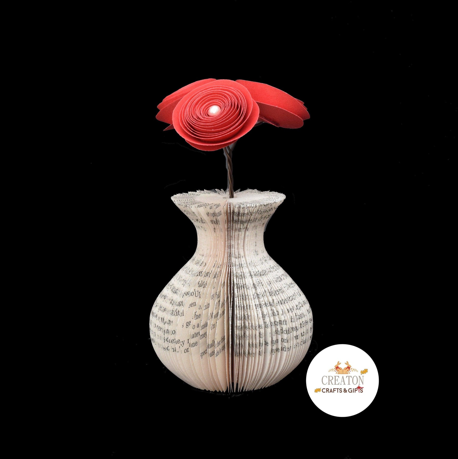 Vase and Red Roses Book Gift - Paper Apple Co