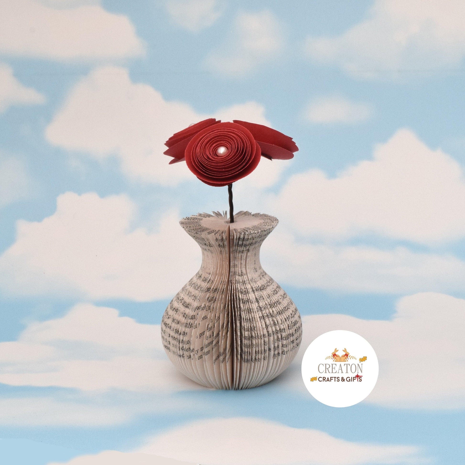 Vase and Red Roses Book Gift - Paper Apple Co
