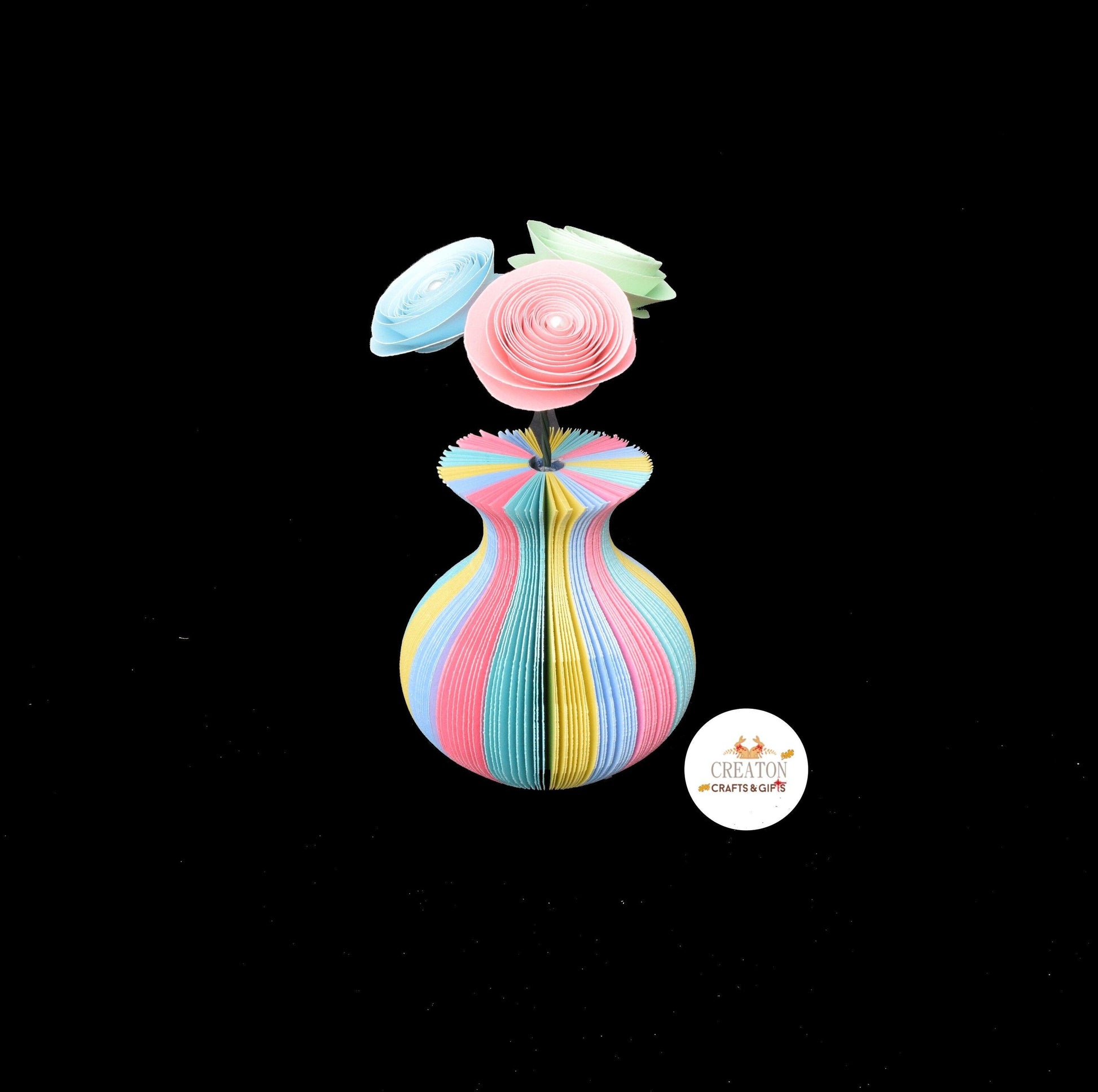 Mini Pastel Rainbow Vase and Flowers Book Gift - Paper Apple Co