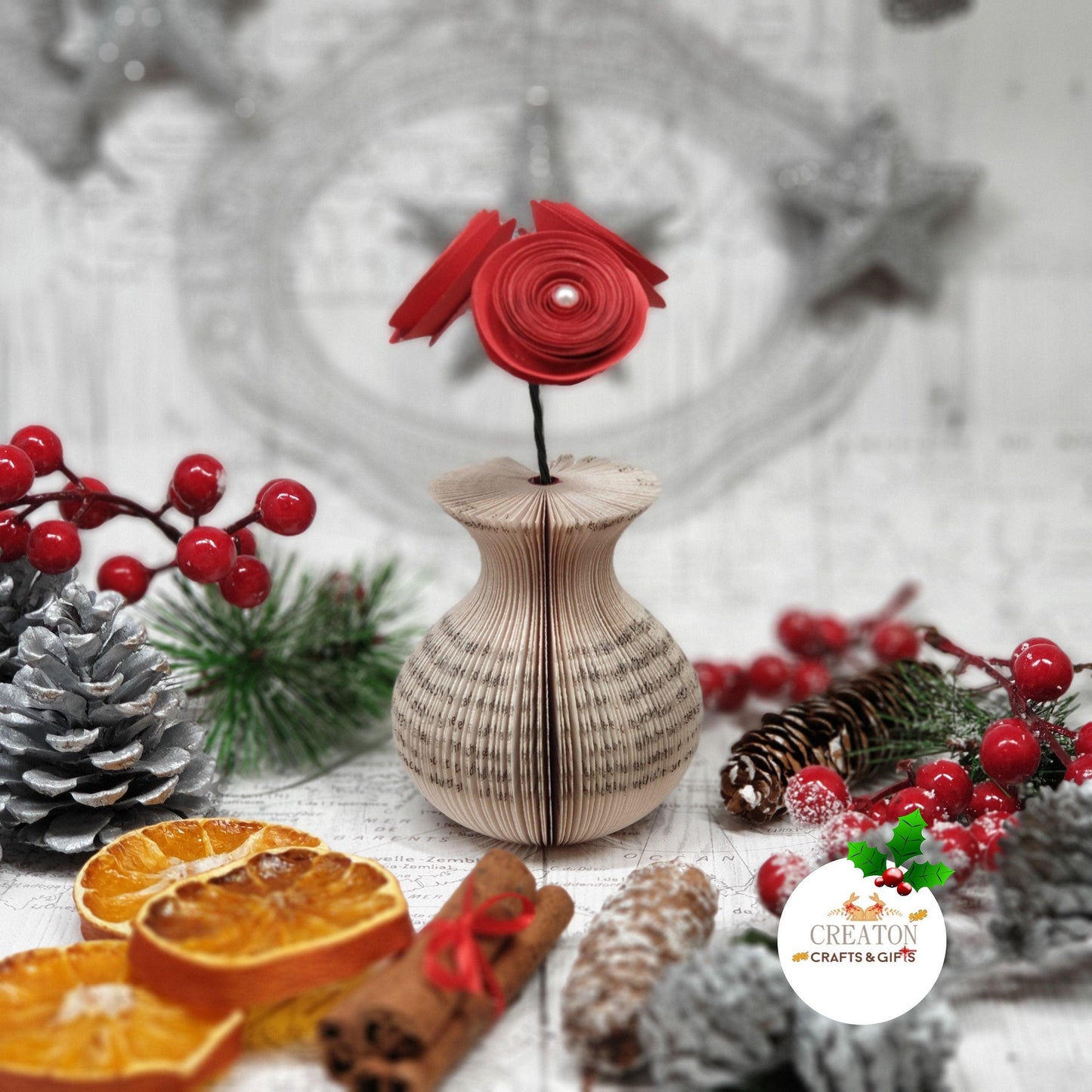 Vase and Red Roses Book Gift - Paper Apple Co