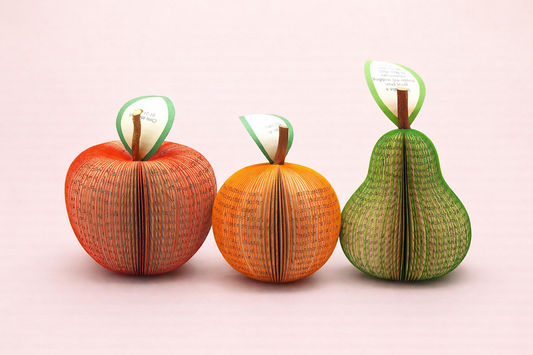 Handmade personalised fruit gifts made from book pages for a 4th wedding anniversary fruit gift idea