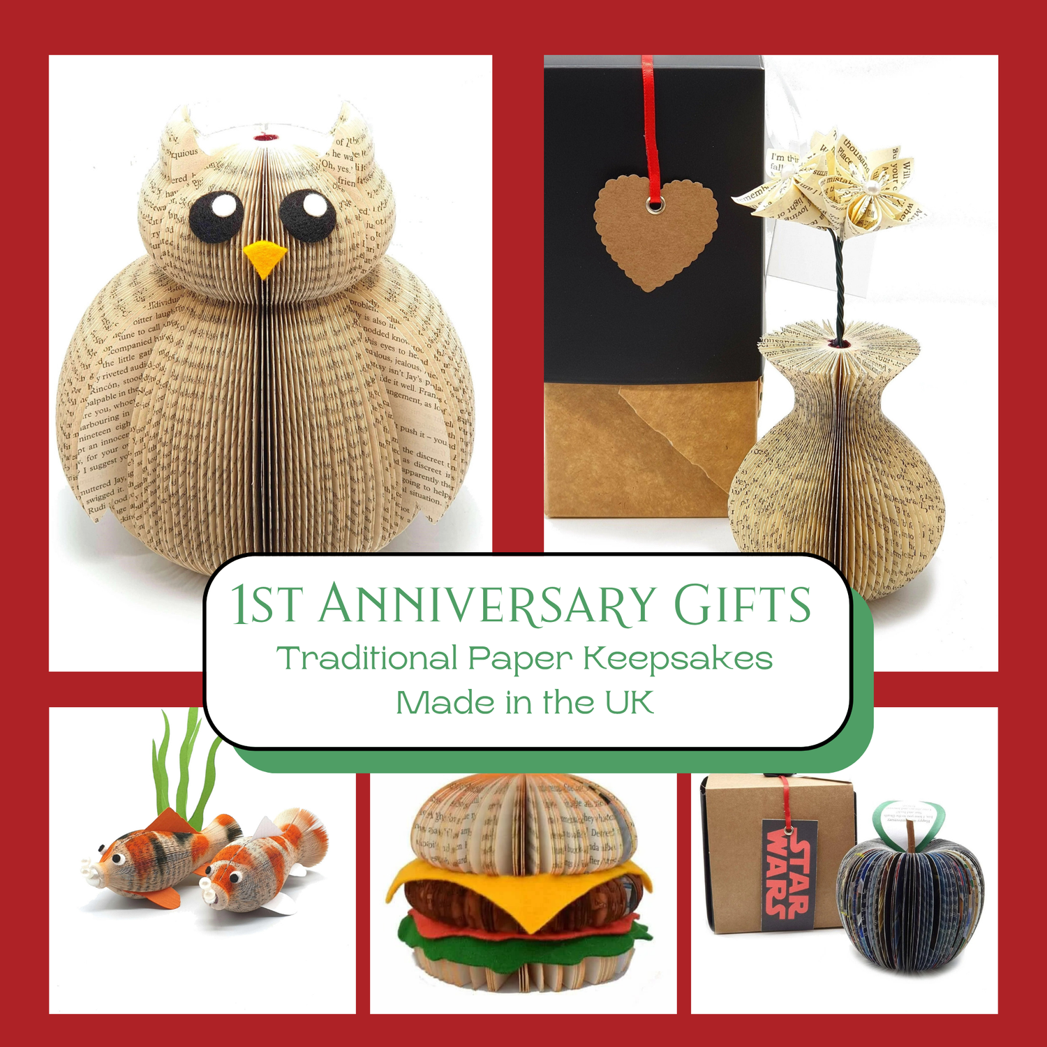 Traditional paper anniversary gifts handmade from real books