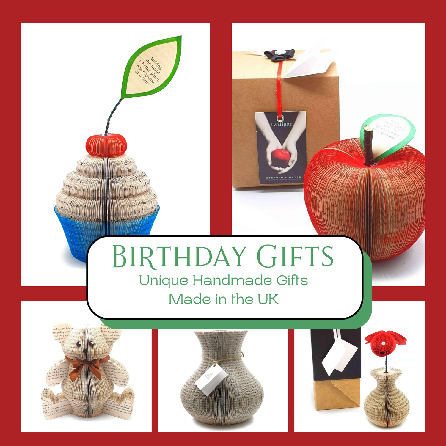 Unique handmade birthday gifts created from books