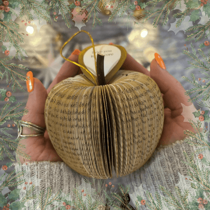 Personalised leaf with custom message on hanging gold glitter apple book gift