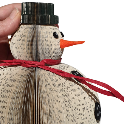 Set of 3 book page snowmen ornaments showing size options