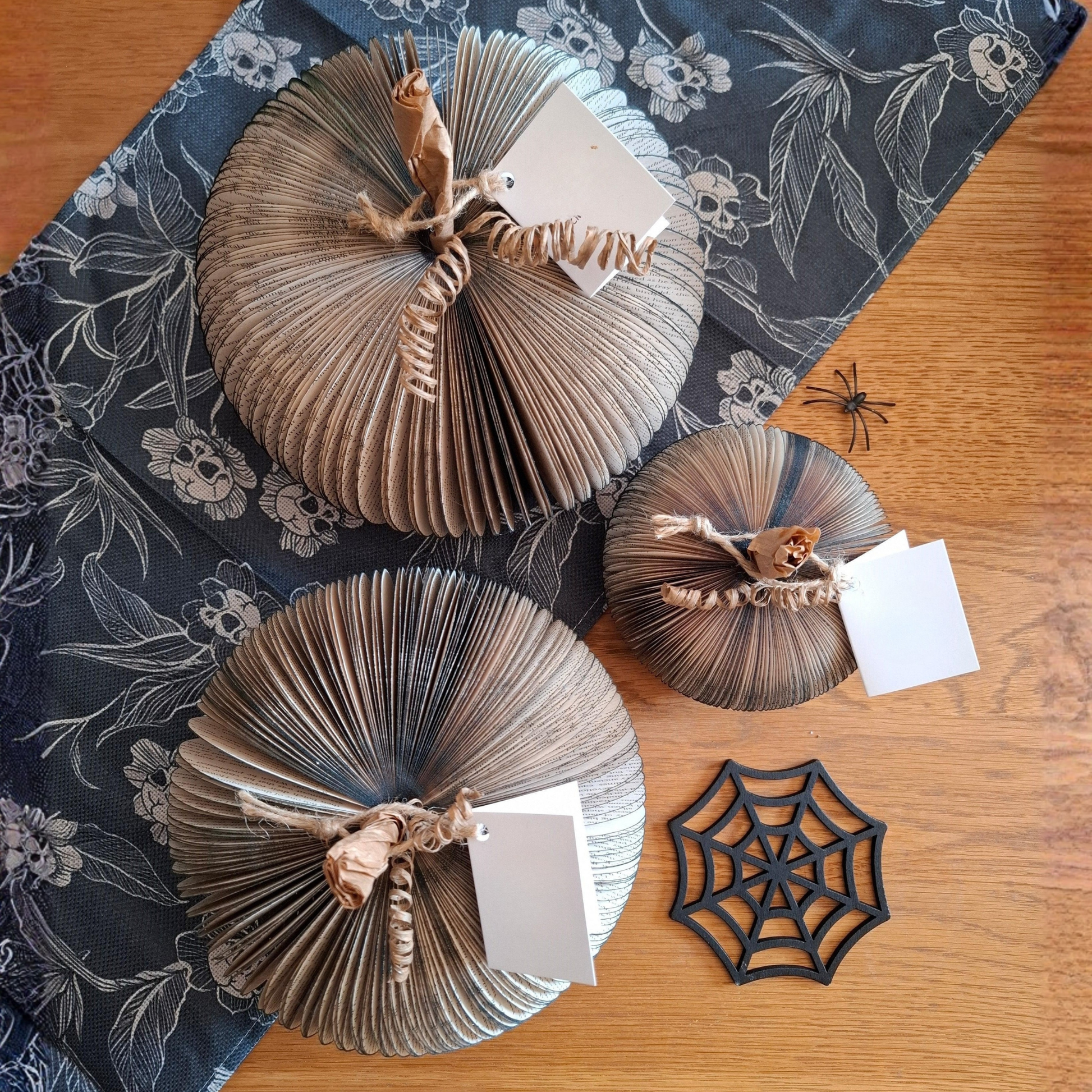 Set of 3 Black Pumpkin autumn gift displayed with seasonal props