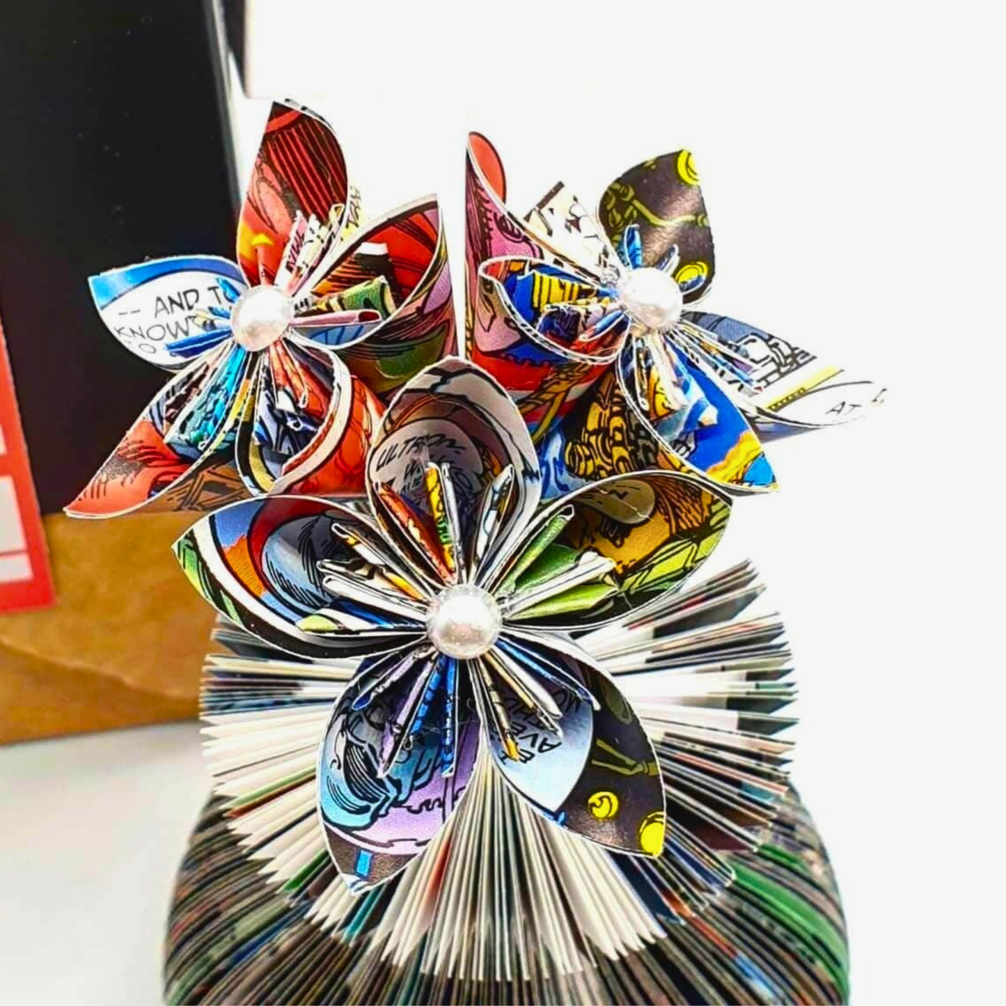 Mini Superhero Vase and Flowers vase held in hands to show size