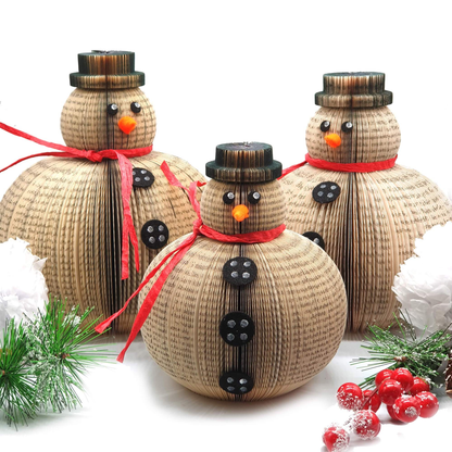 Book page snowman ornament individual piece detail close-up
