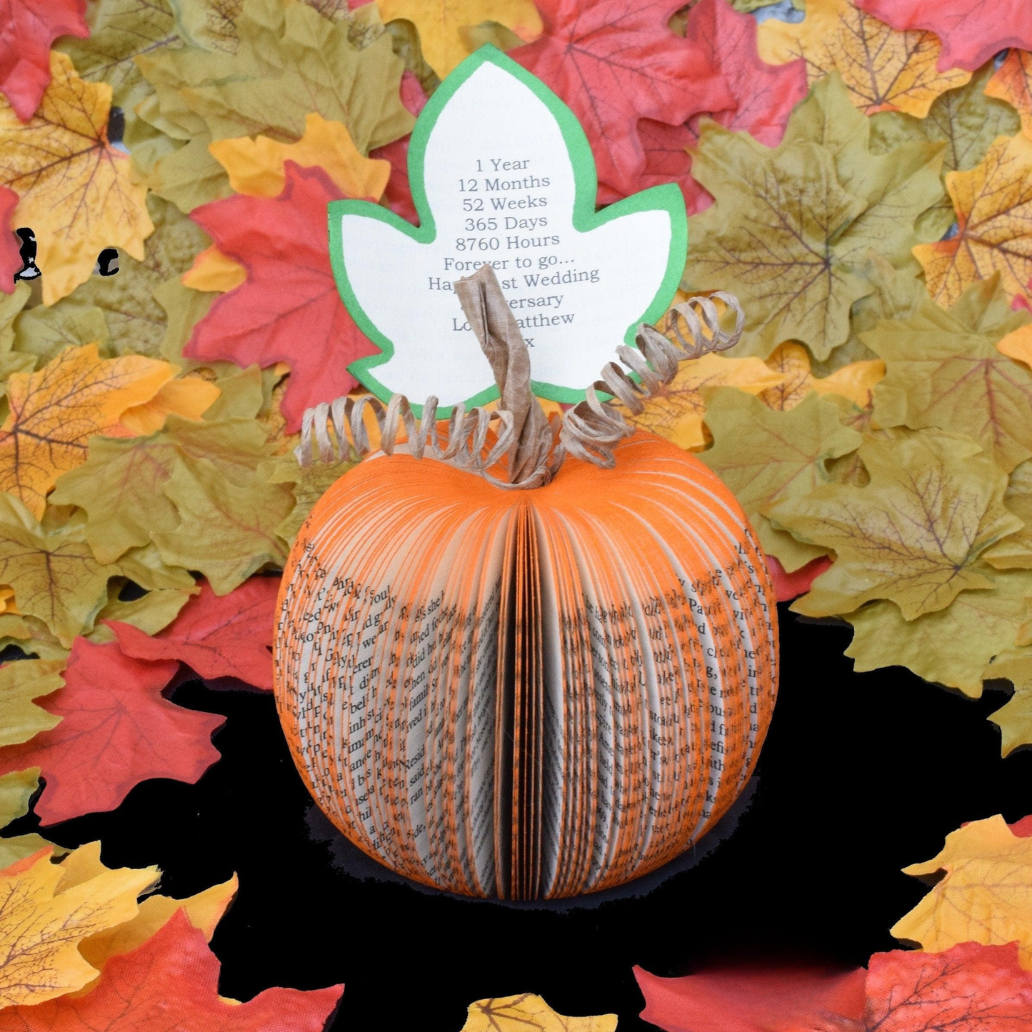 Small book page pumpkin ornament detail