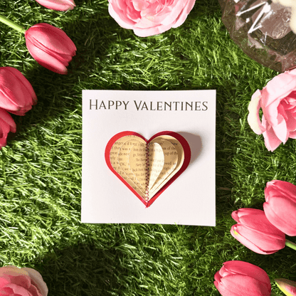 Valentine's Day card featuring handmade 3D book page design