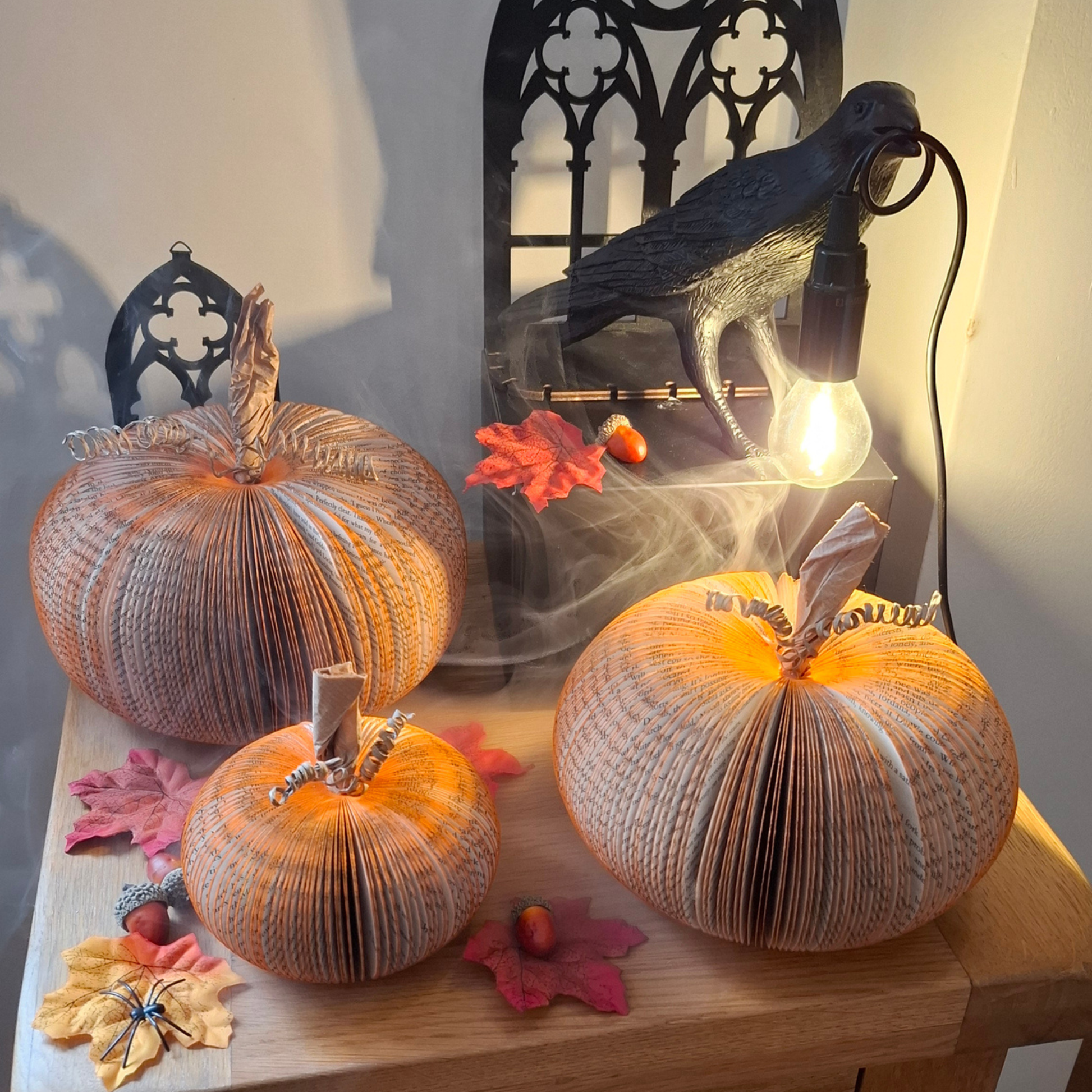 Set of 3 handmade book pumpkin handmade decoration detail