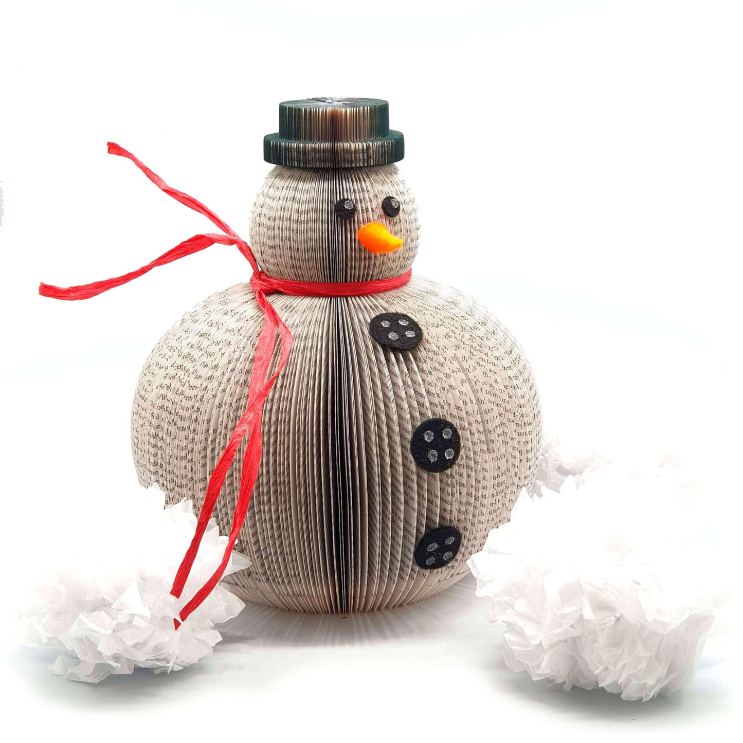 Set of 3 book page snowmen ornaments lifestyle shot
