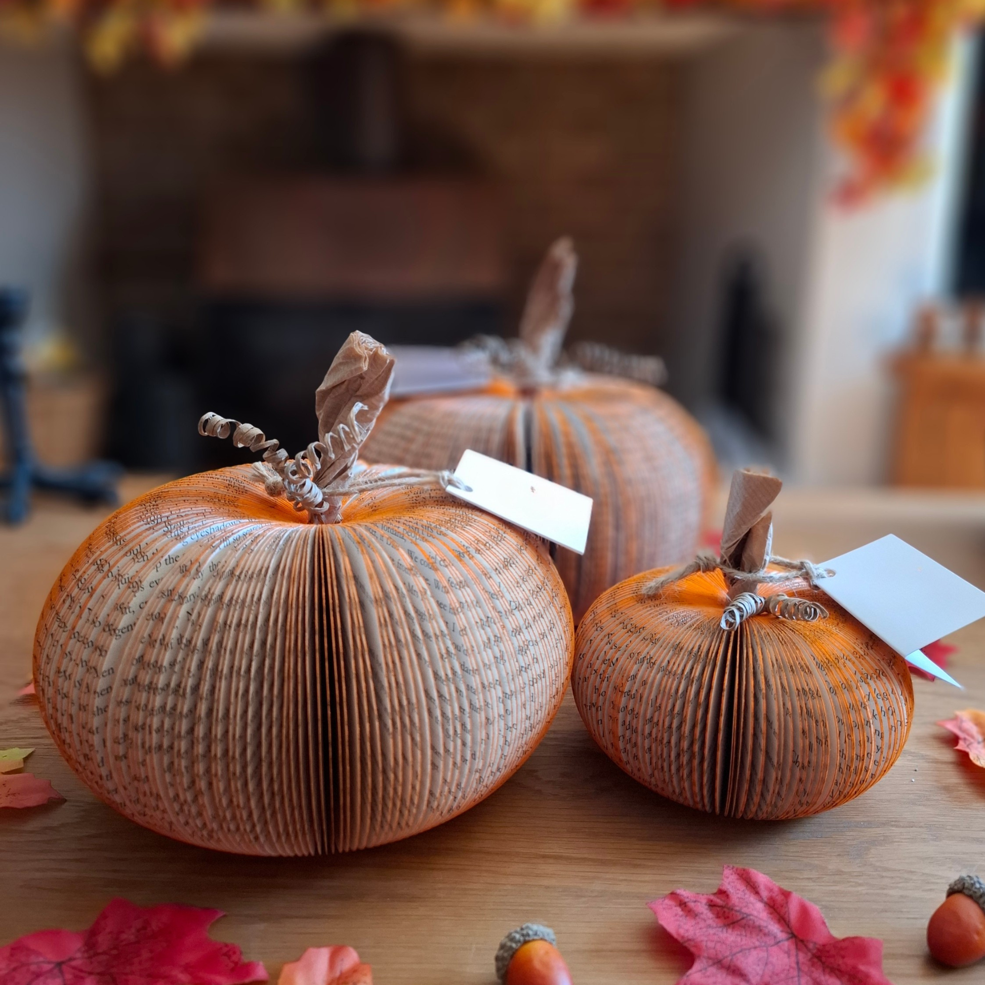 Set of 3 Pumpkin autumn gift displayed with seasonal props