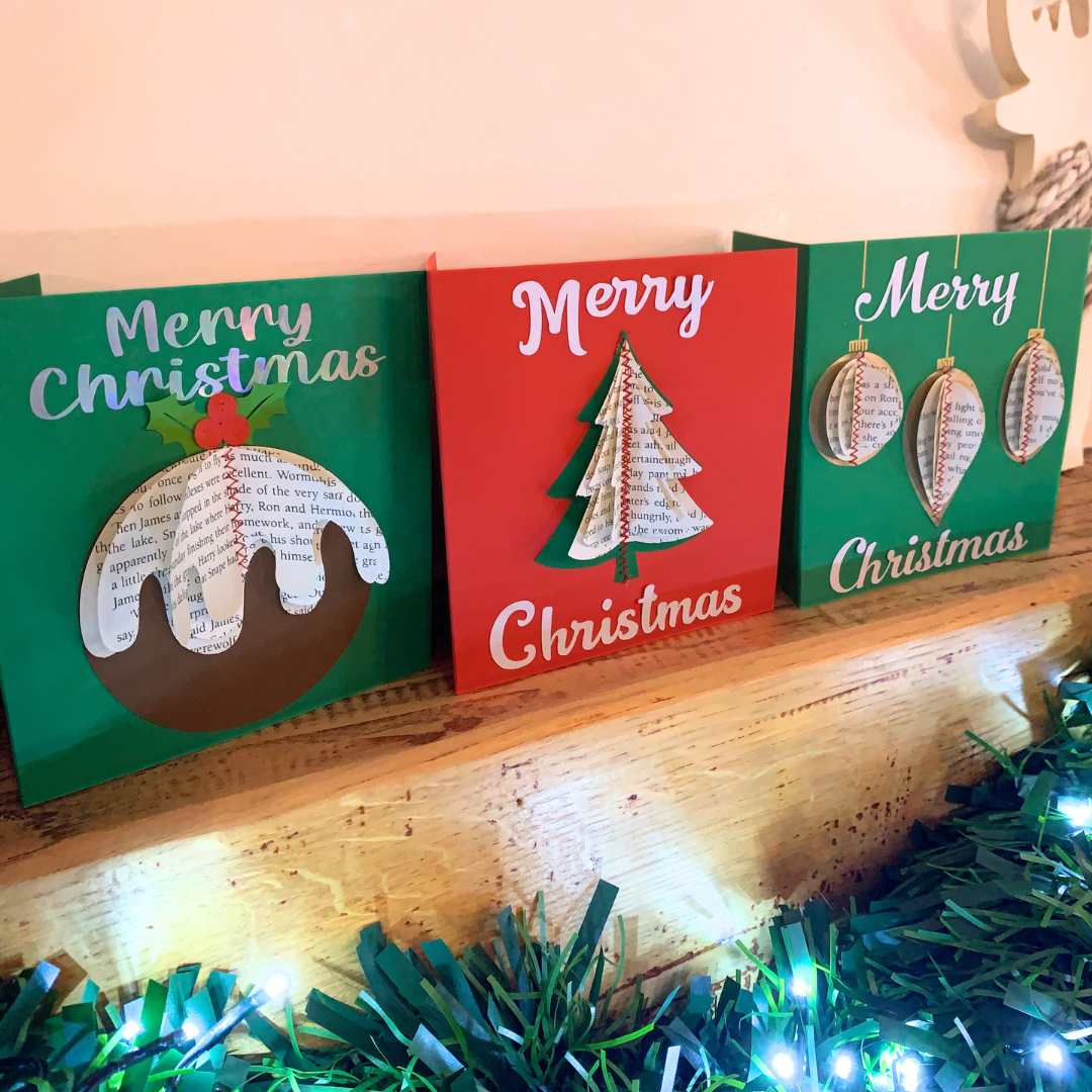 Handmade Christmas Card, Pudding, Tree or Baubles