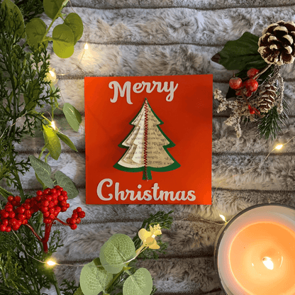 Handmade Christmas Card displayed on Christmas tree
