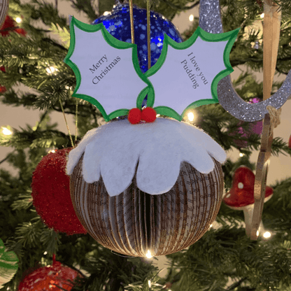 Hanging Christmas Pudding displayed in Christmas setting
