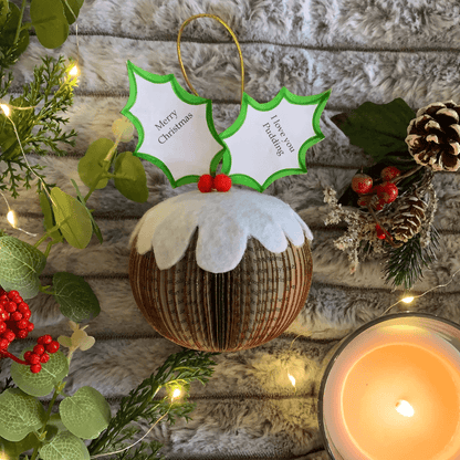 Hanging Christmas Pudding Christmas pudding handmade from real book pages, unique festive decoration
