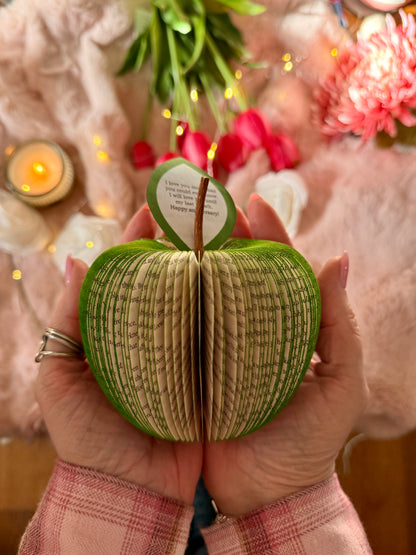 To Kill a Mockingbird book apple held in hands to show size, handmade paper anniversary gift