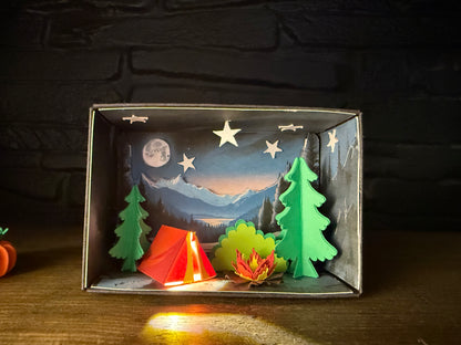 Step-by-step instructions for DIY Night Camping Paper Scene Kit book art project