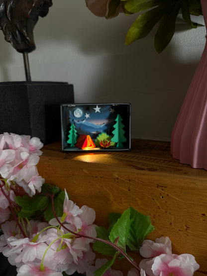 DIY Night Camping Paper Scene Kit displayed with styling