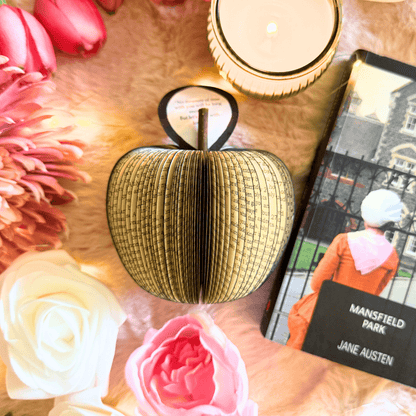 Personalised leaf with custom message on Mansfield Park book apple