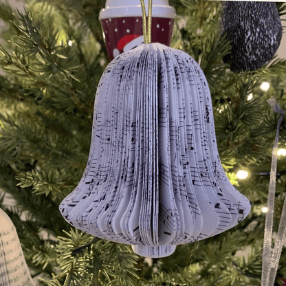 Hanging bell book decoration, unique Christmas gift made from book pages