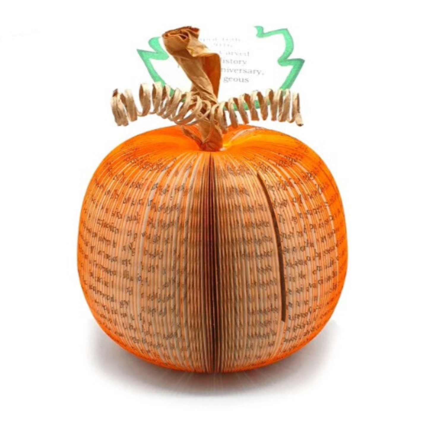 Handmade book page pumpkin ornament made from real book pages