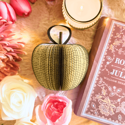 Romeo and Juliet book apple presented in luxury gift box, ready for gifting