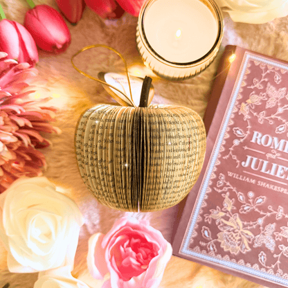 Romeo and Juliet book apple handmade from real book pages, unique literary gift