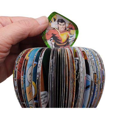 Shazam comic book apple displayed beside original comic