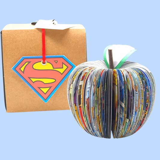 Personalised Superman comic book apple gift for him, 4th anniversary gift made from real comic books