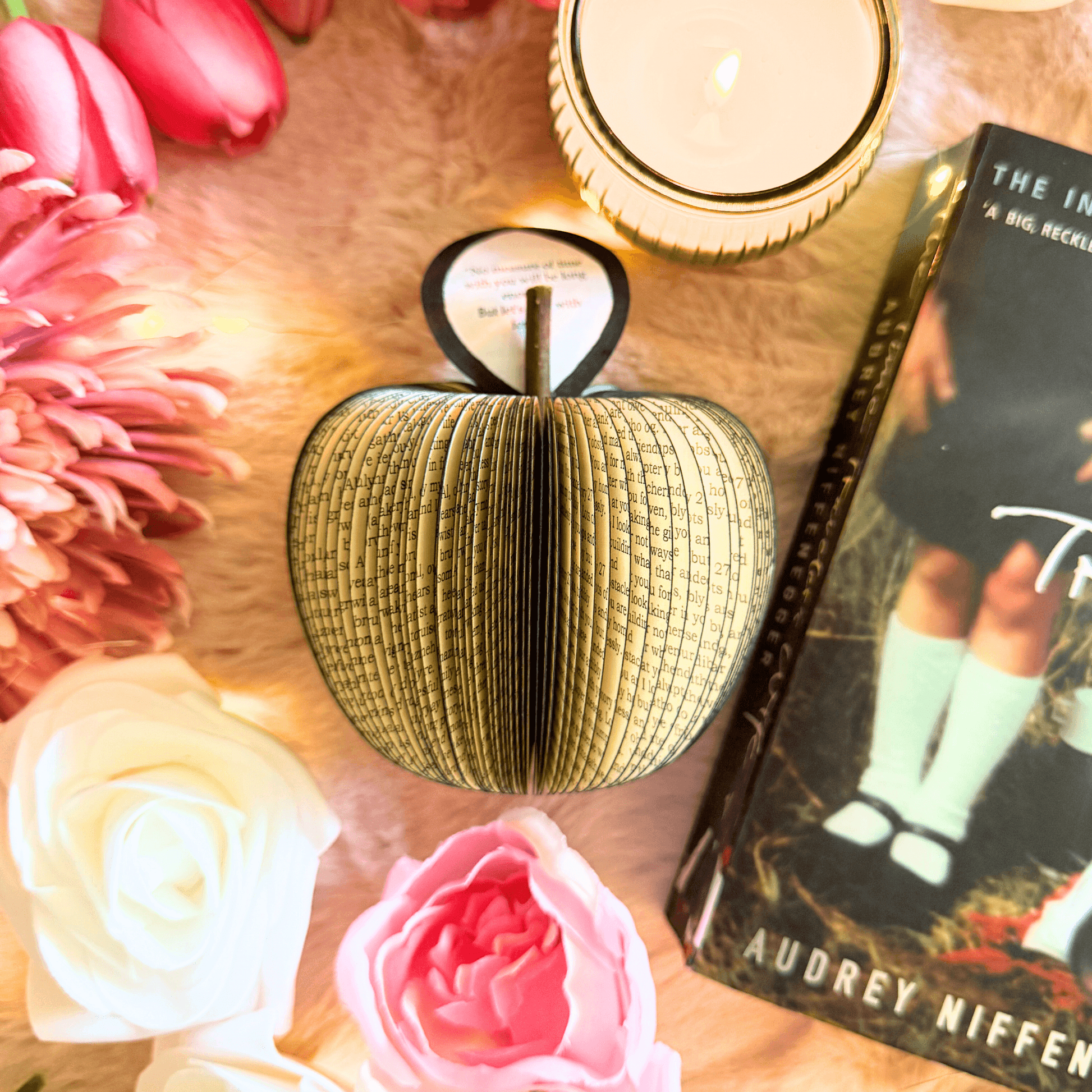 The Time Traveller's Wife book apple handmade from real book pages, unique literary gift