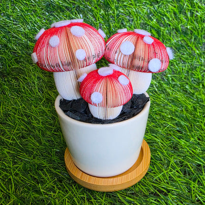Toadstool Trio Pot | Upcycled Book Art Fairy Garden Keepsake