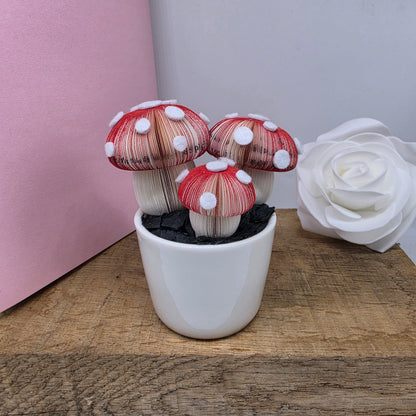 Toadstool Trio Pot | Upcycled Book Art Fairy Garden Keepsake