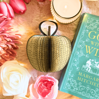 Personalised leaf with custom message on Gone with the Wind book apple