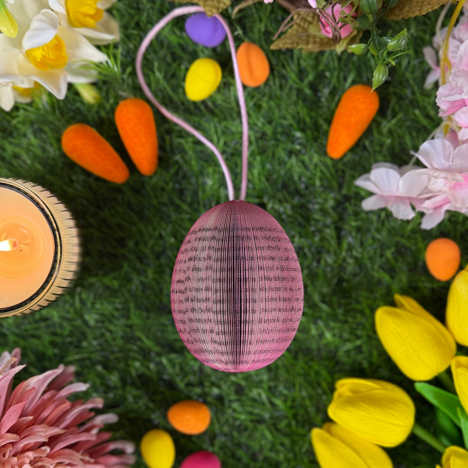 handmade book page Easter egg hanging decorations in pastel colours