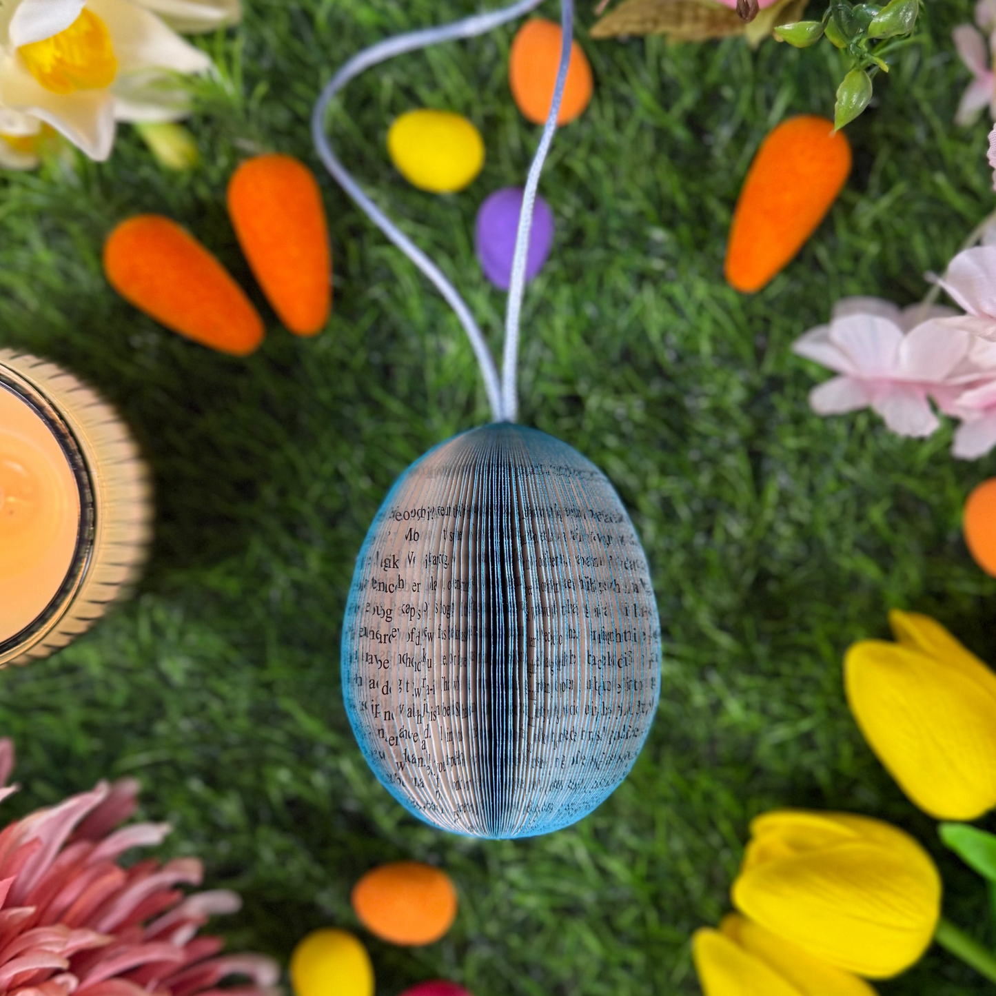 literary Easter egg hanging decoration made from book pages