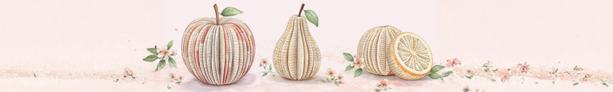 Personalised book page fruit apple pear and orange handmade gift banner UK