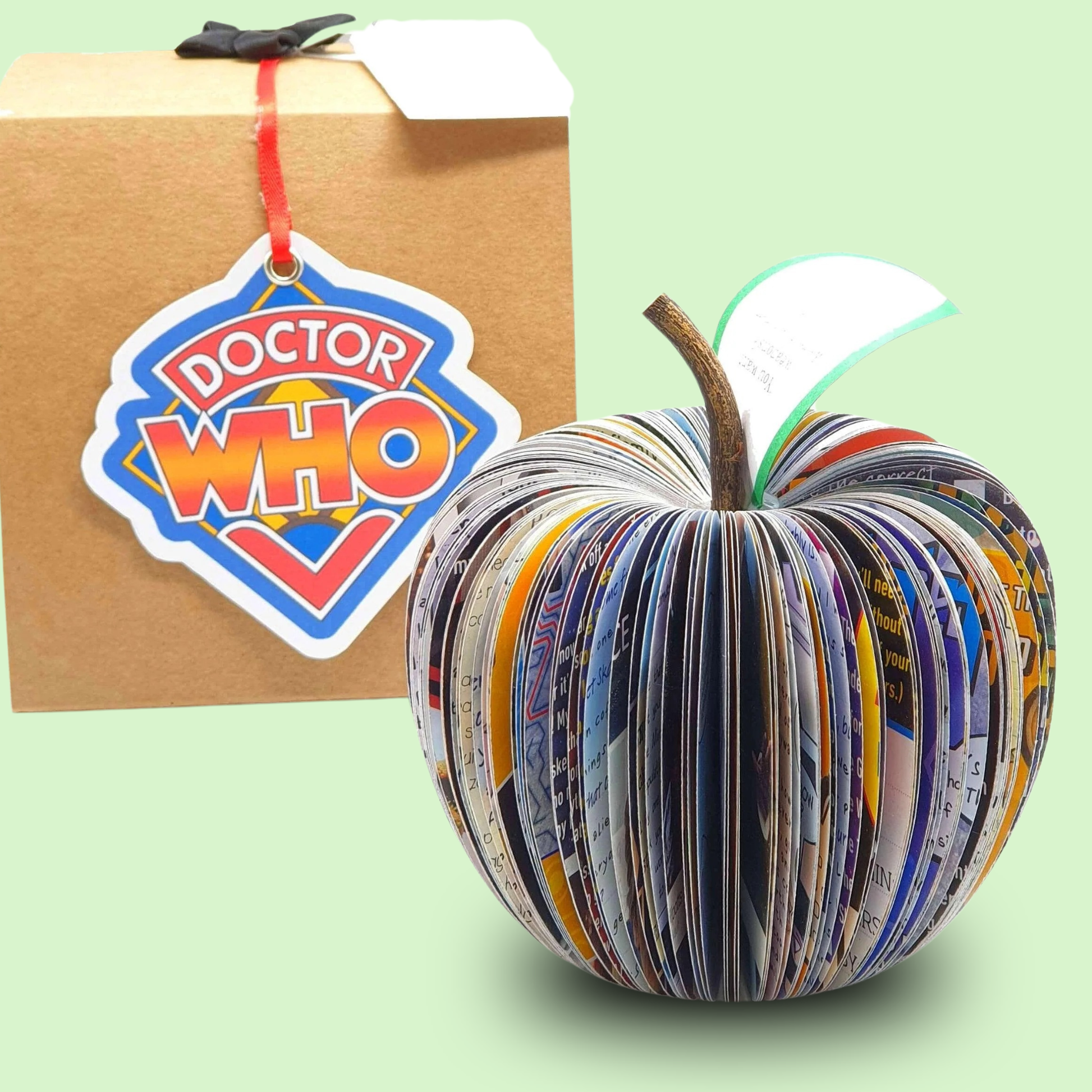 Personalised Doctor Who book apple gift, handmade gift for him made from real book pages