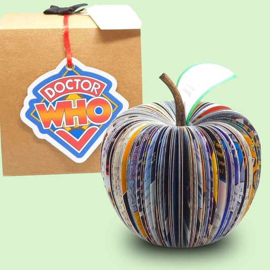 Personalised Doctor Who book apple gift, handmade gift for him made from real book pages
