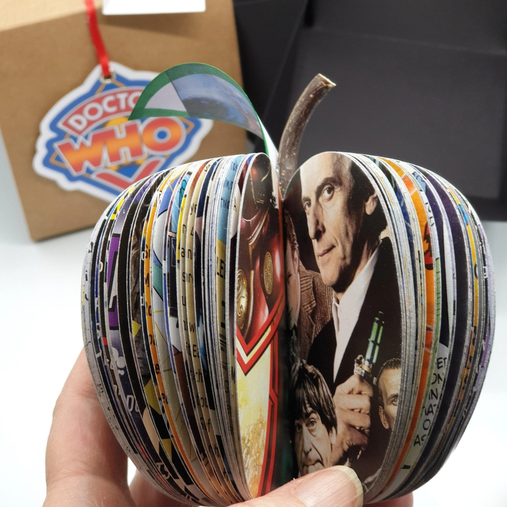 Personalised Doctor Who book apple gift, handmade gift for him made from real book pages